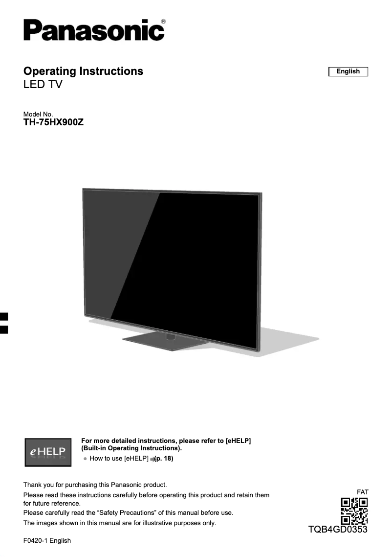 Page 1 de la notice Manuel utilisateur Panasonic TH-75HX900Z