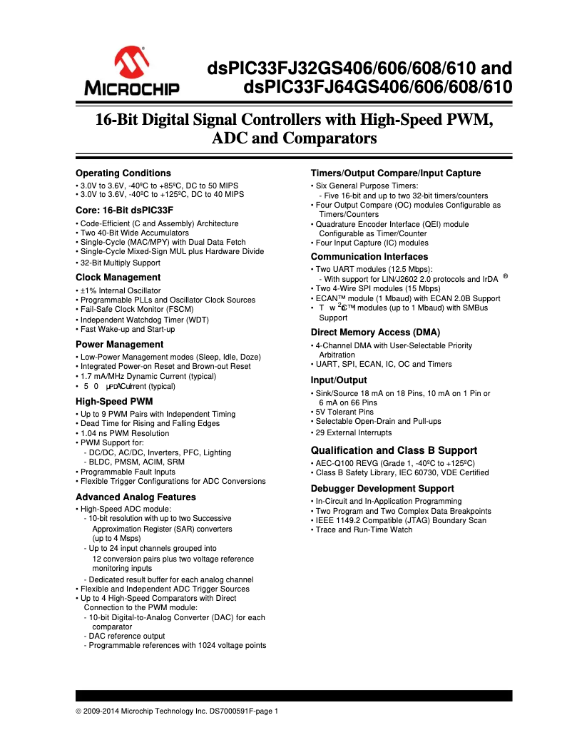 Página 1 del manual Ficha técnica Microchip dsPIC33FJ32GS610