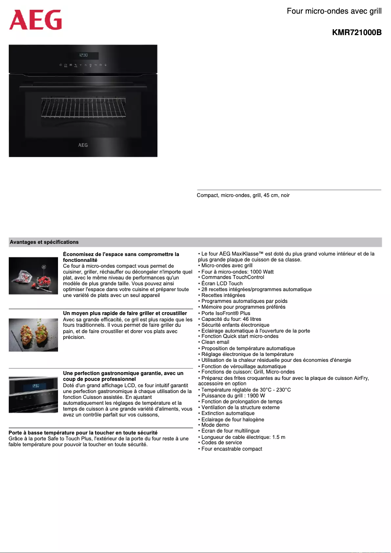 Página 1 del manual Ficha técnica AEG KMR721000B