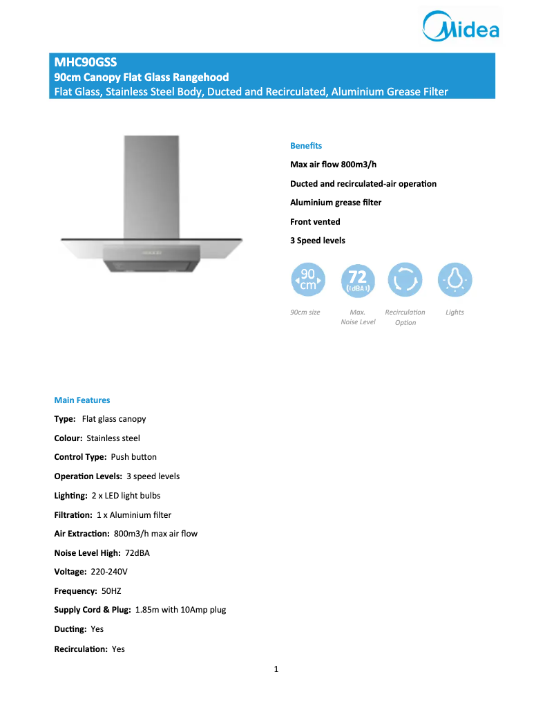 Page n°1 - Fiche technique Midea MHC90GSS