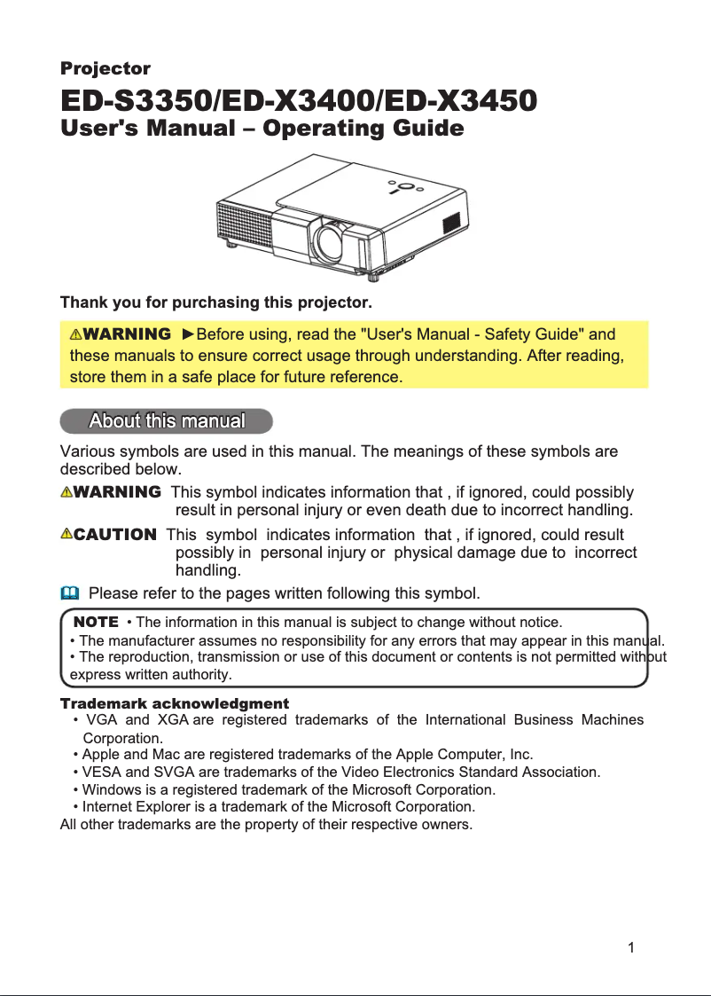 Imagen de la primera página del manual del dispositivo ED-X3400