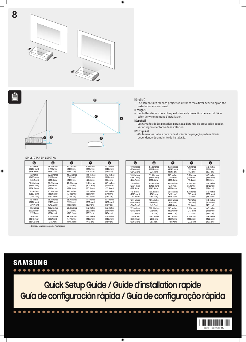 Page 1 de la notice Guide d'installation Samsung SP-LSP7TGA