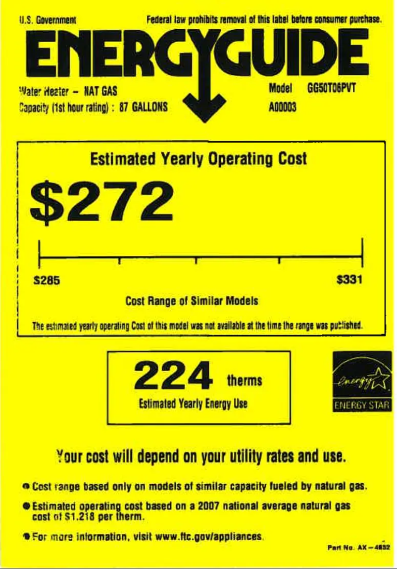 Page 1 de la notice Label énergétique GE GG50T06PVT