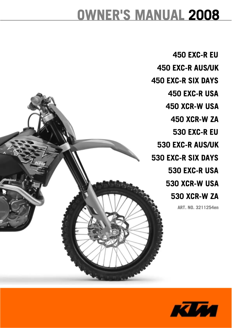 Page 1 de la notice Manuel utilisateur KTM 450 XCR-W (2008)