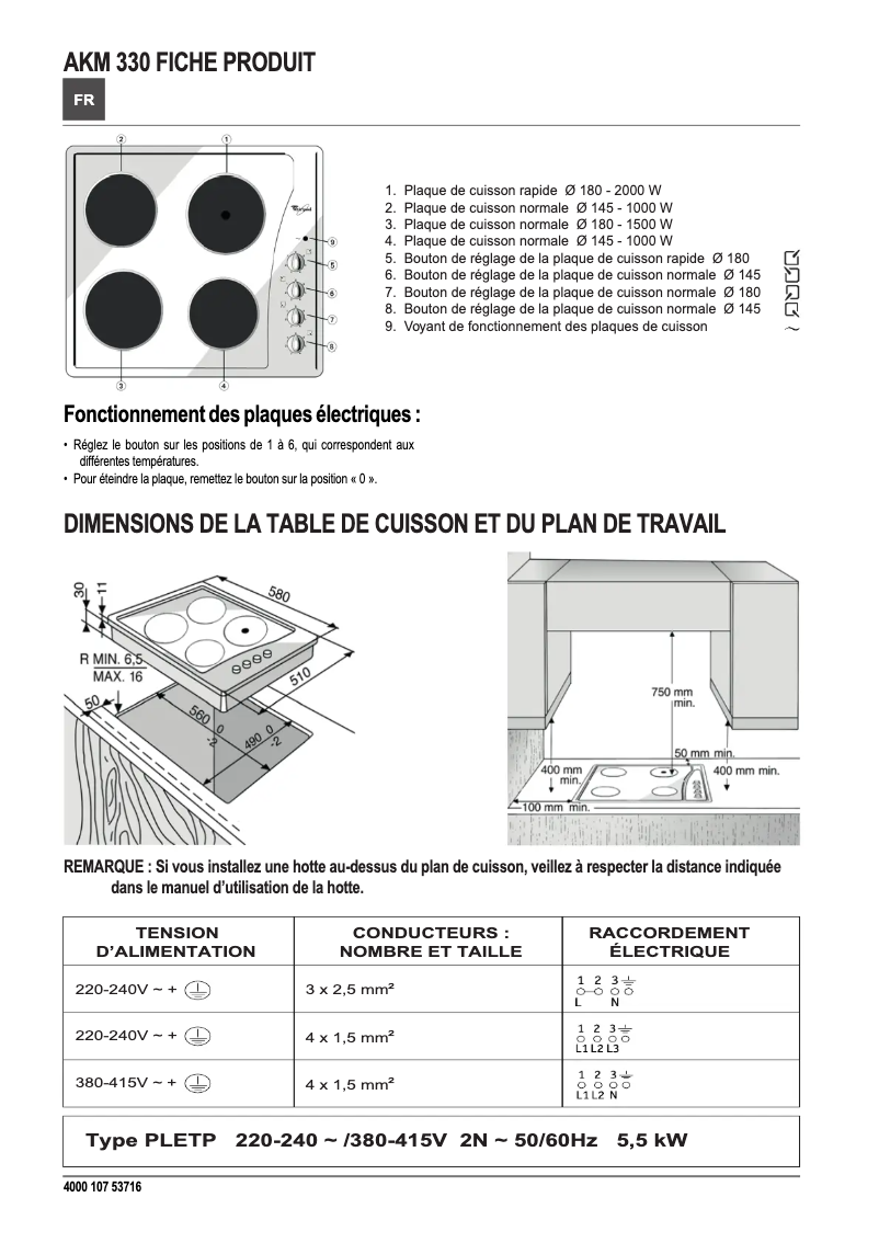 Page n°1 - Instructions / montage Whirlpool AKM 330 IX