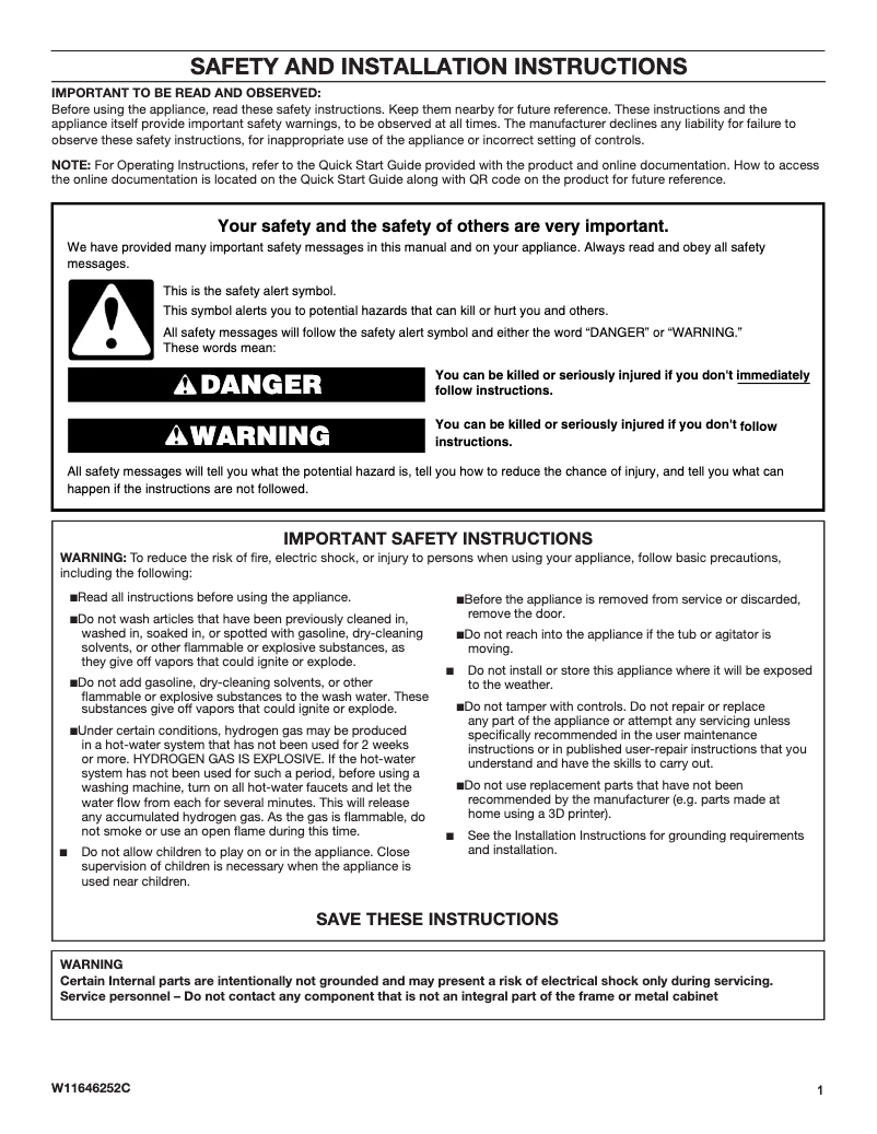 Page n°1 - Instructions de sécurité Amana NTW4519JW