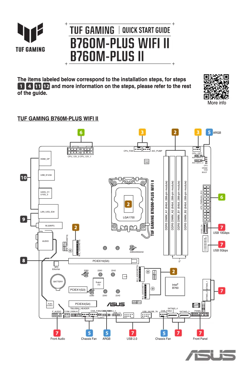 Page 1 de la notice Guide de démarrage rapide Asus TUF Gaming B760M-PLUS