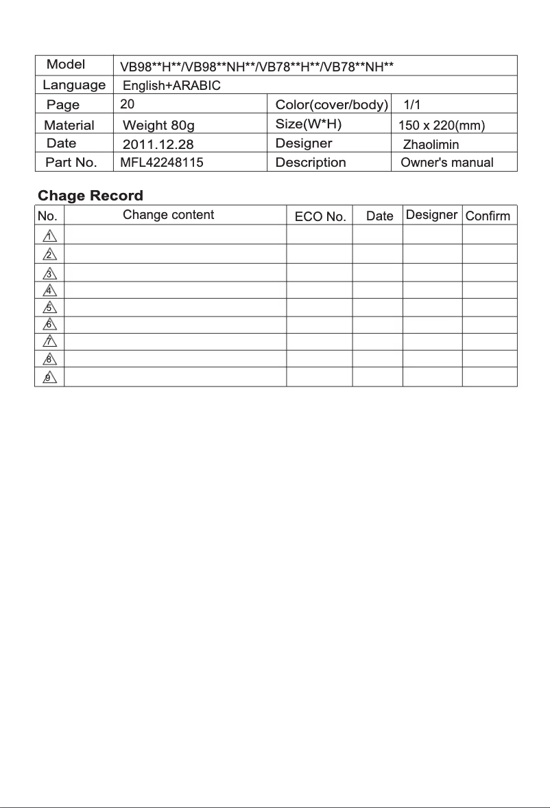 Page 1 de la notice Manuel utilisateur LG VB9820NHT