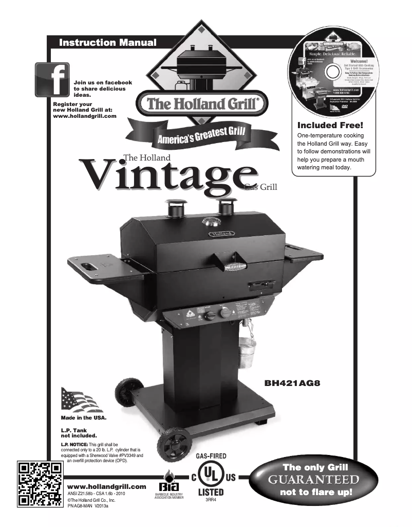 Page 1 de la notice Manuel utilisateur The Holland Grill Vintage BH421AG8