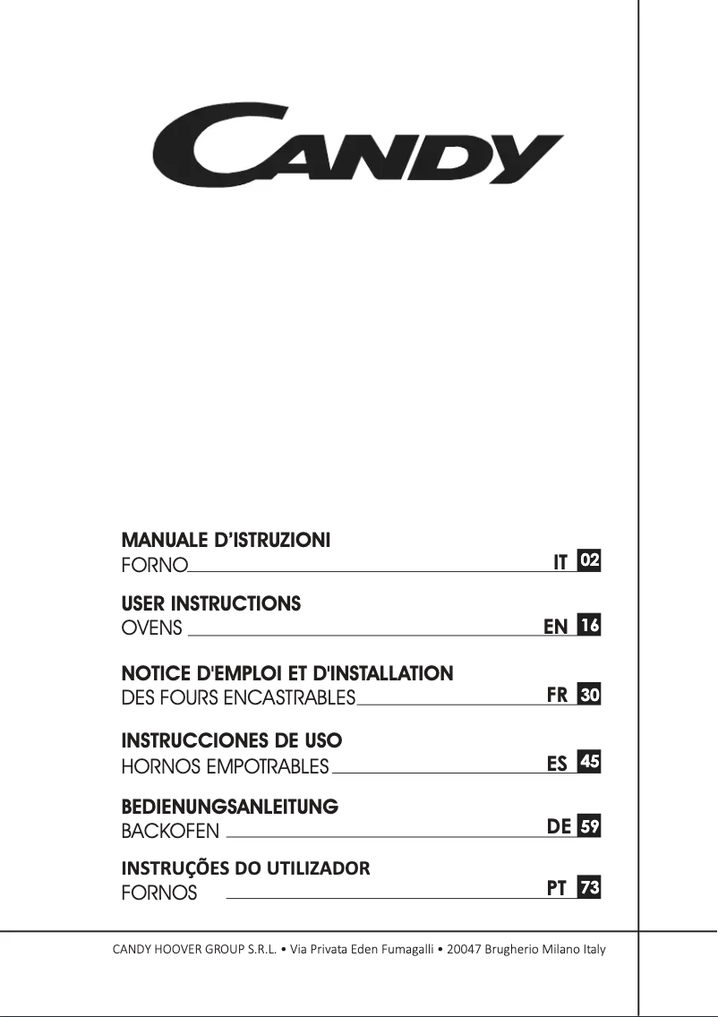 Page 1 de la notice Manuel utilisateur Candy FCSK63X