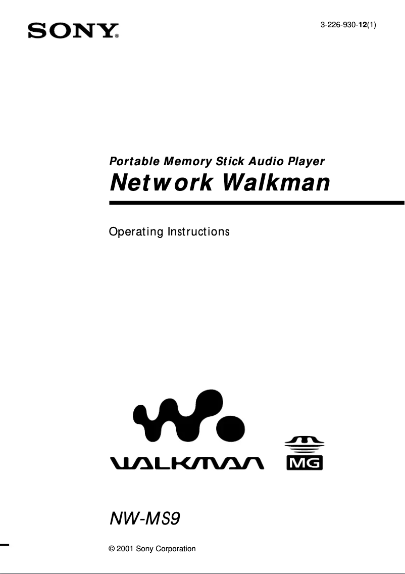 Image de la première page du manuel de l'appareil Walkman NW-MS9