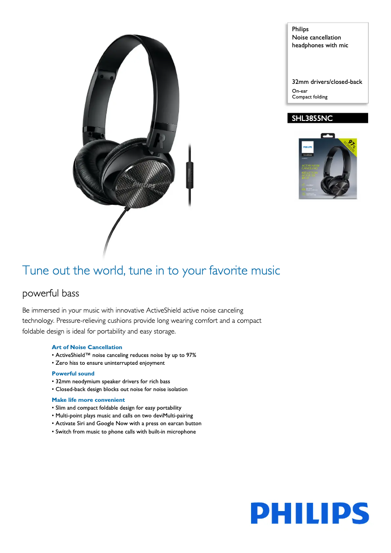 Page 1 de la notice Fiche technique Philips SHL3855NC