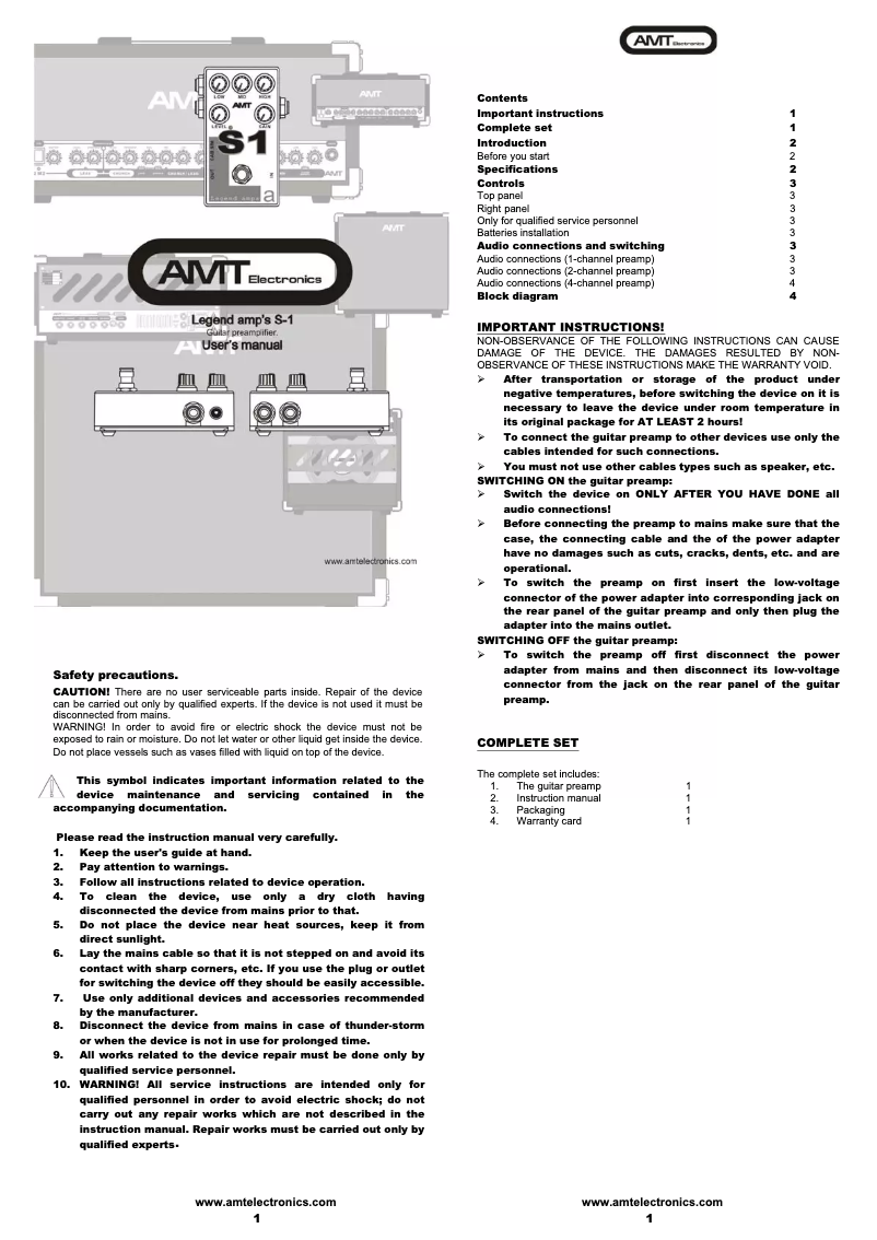 Page 1 de la notice Manuel utilisateur AMT S1