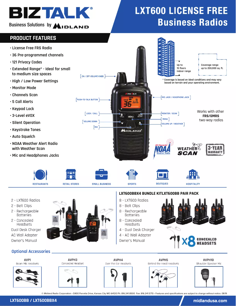 Page n°1 - Fiche technique Midland LXT600BB