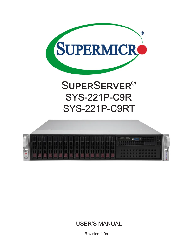 Page 1 de la notice Manuel utilisateur Supermicro SuperServer SYS-221P-C9RT