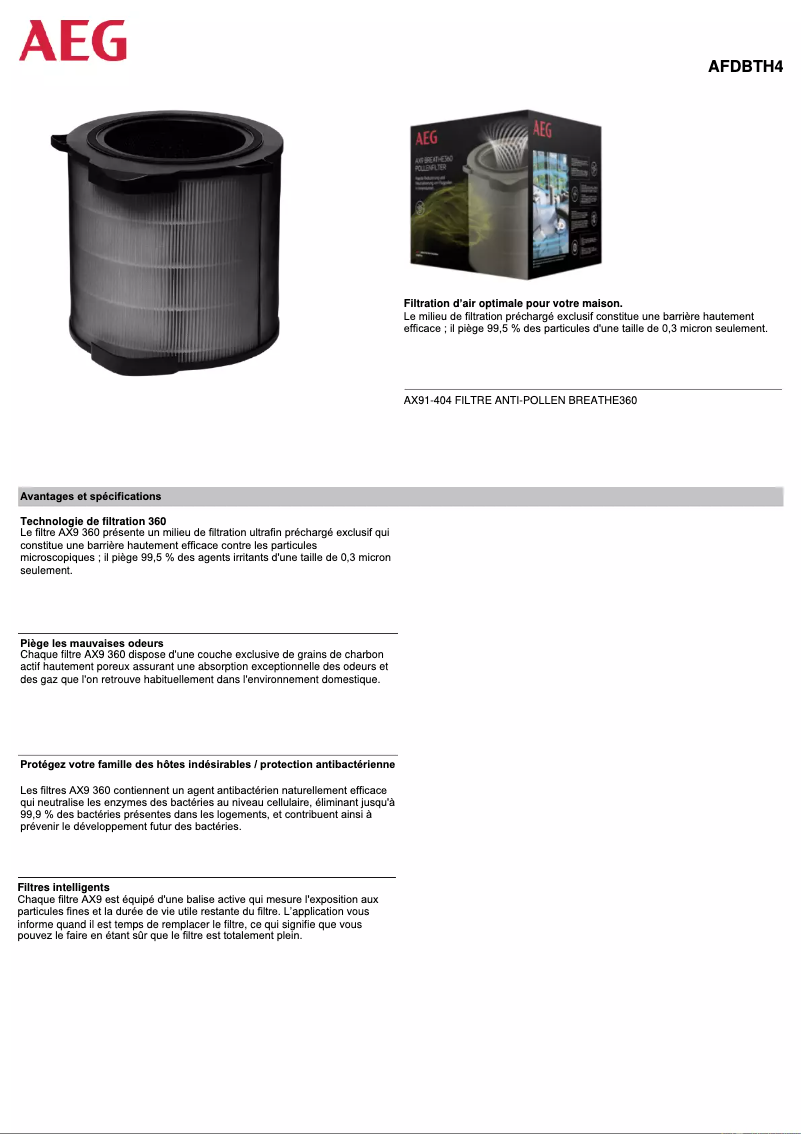 Page n°1 - Manuel utilisateur AEG AFDBTH4
