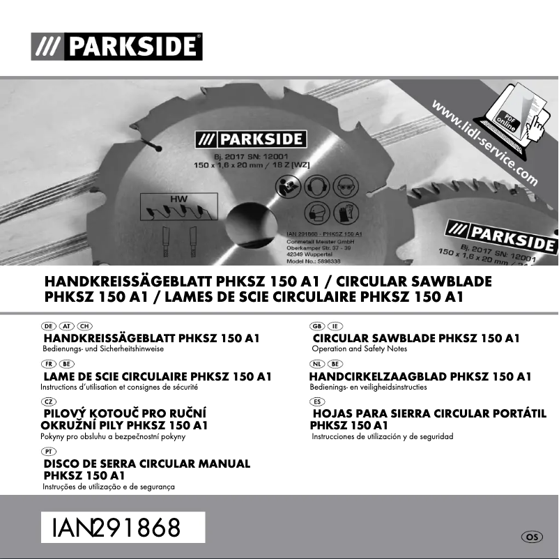 Page 1 de la notice Manuel utilisateur Parkside PHKSZ 150 A1