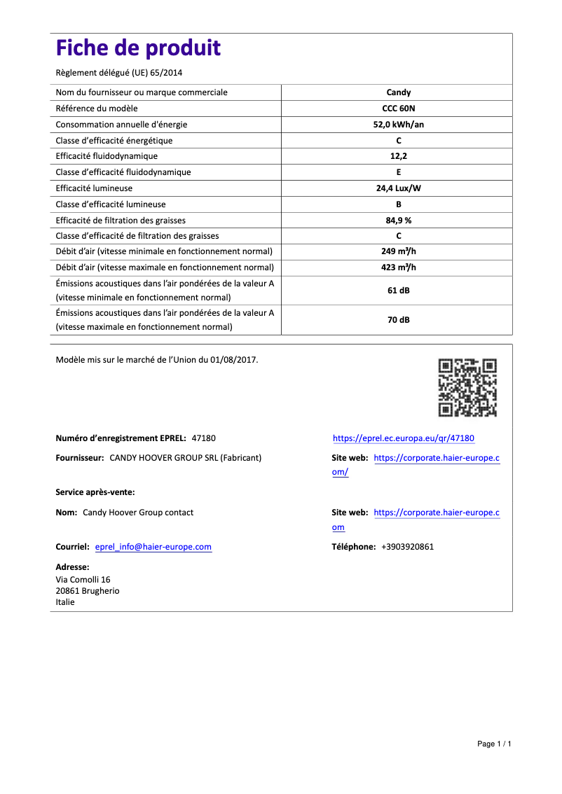Page n°1 - Manuel utilisateur Candy CCC 60N