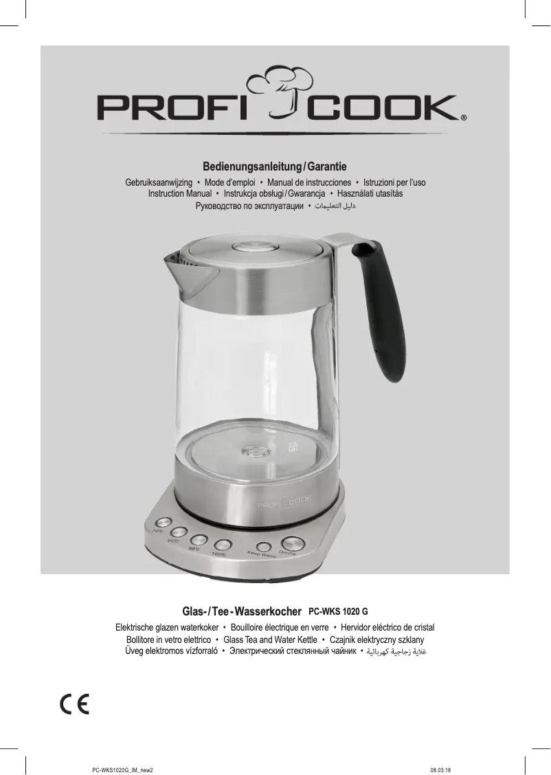 Page n°1 - Manuel utilisateur ProfiCook PC-WKS 1020 G