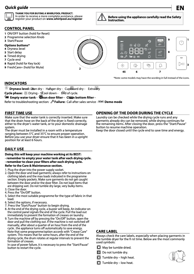 Page n°1 - Manuel utilisateur Whirlpool FFT M11 72B EE