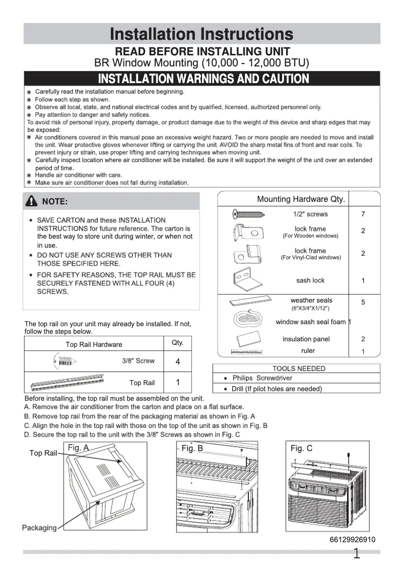 Page 1 de la notice Guide d'installation Frigidaire FFRE1033U1
