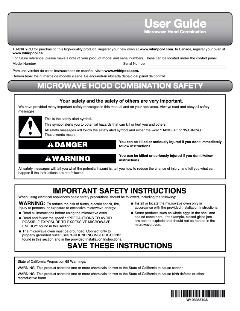 Page 1 de la notice Manuel utilisateur Amana UMV1160CW