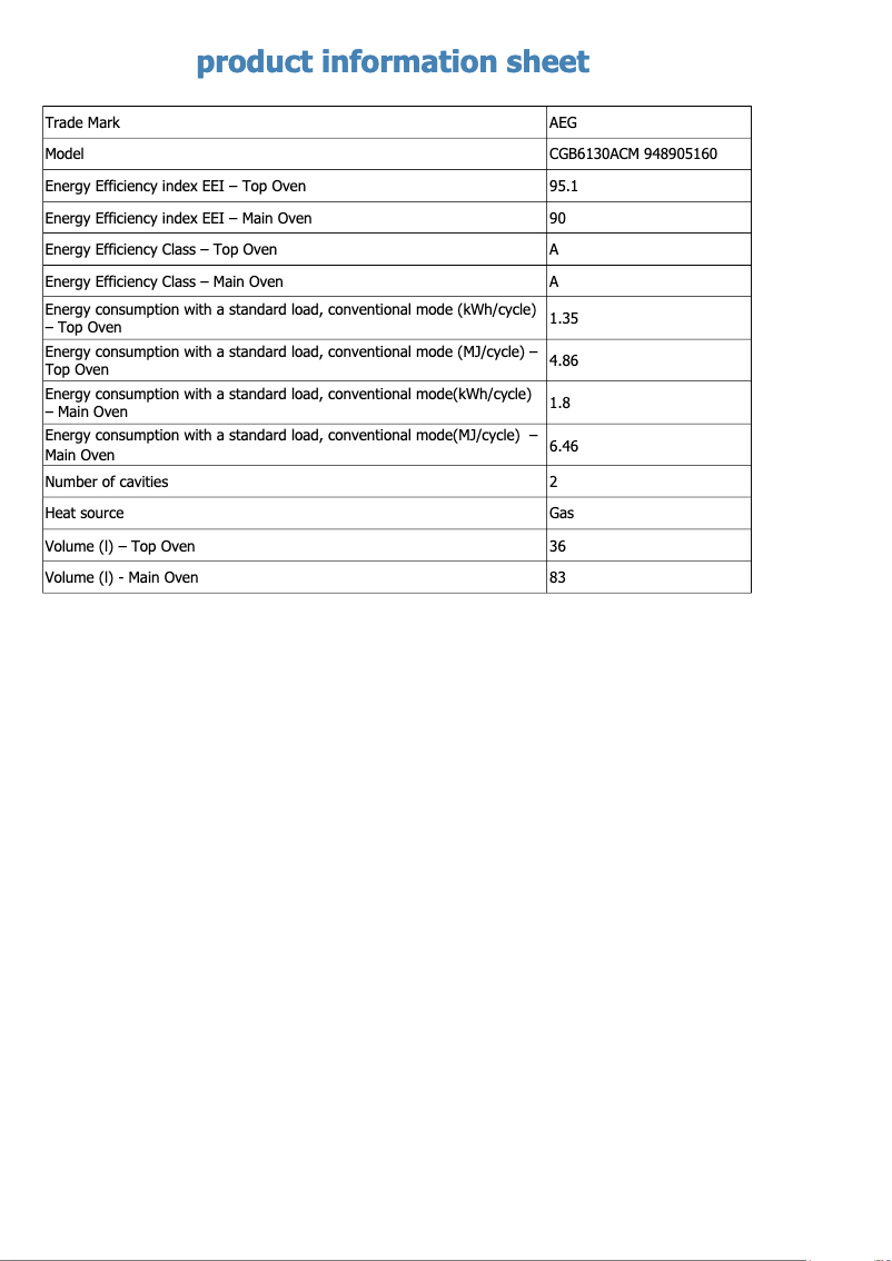 Page 1 de la notice Fiche technique AEG CGB6130ACM