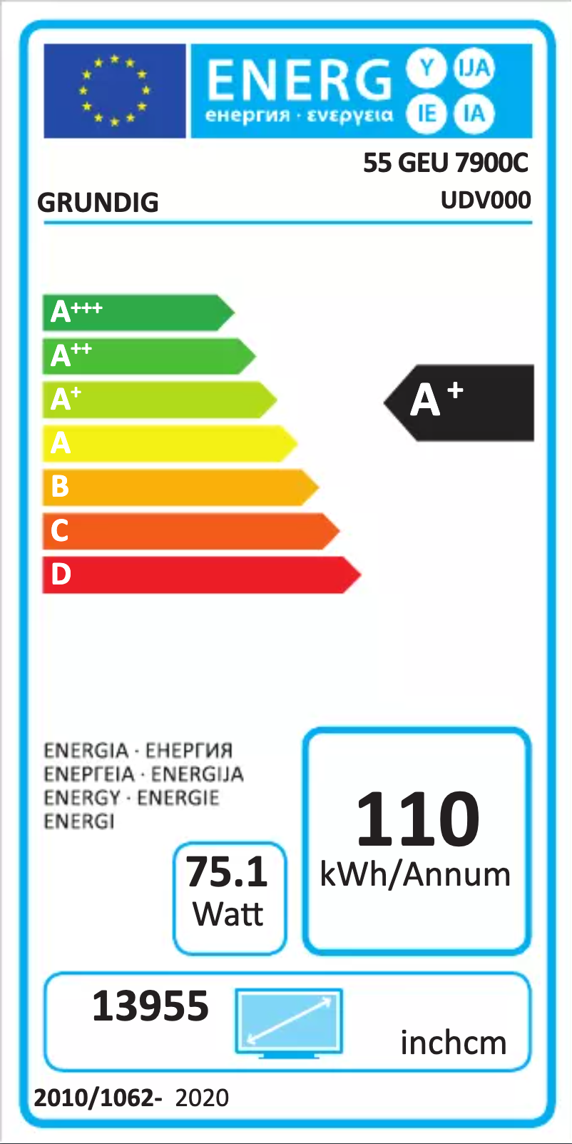 Page 1 de la notice Label énergétique Grundig 55 GEU 7900C