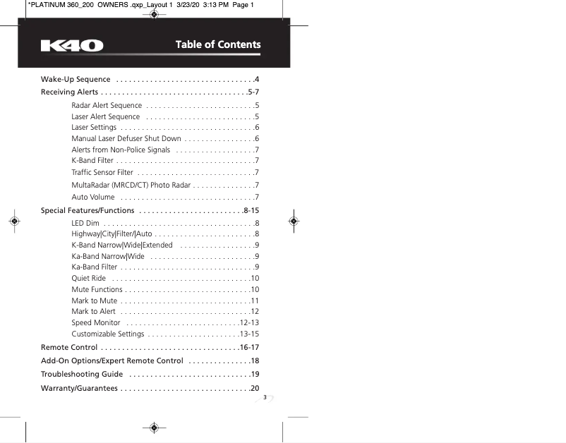 Página 1 del manual Manual de usuario K40 Platinum360 Expert