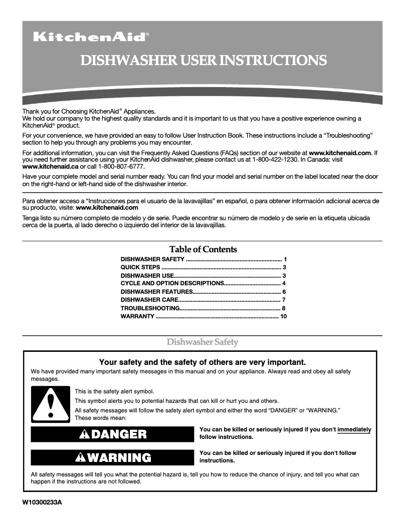 Page 1 de la notice Manuel utilisateur KitchenAid Superba KUDS50FV