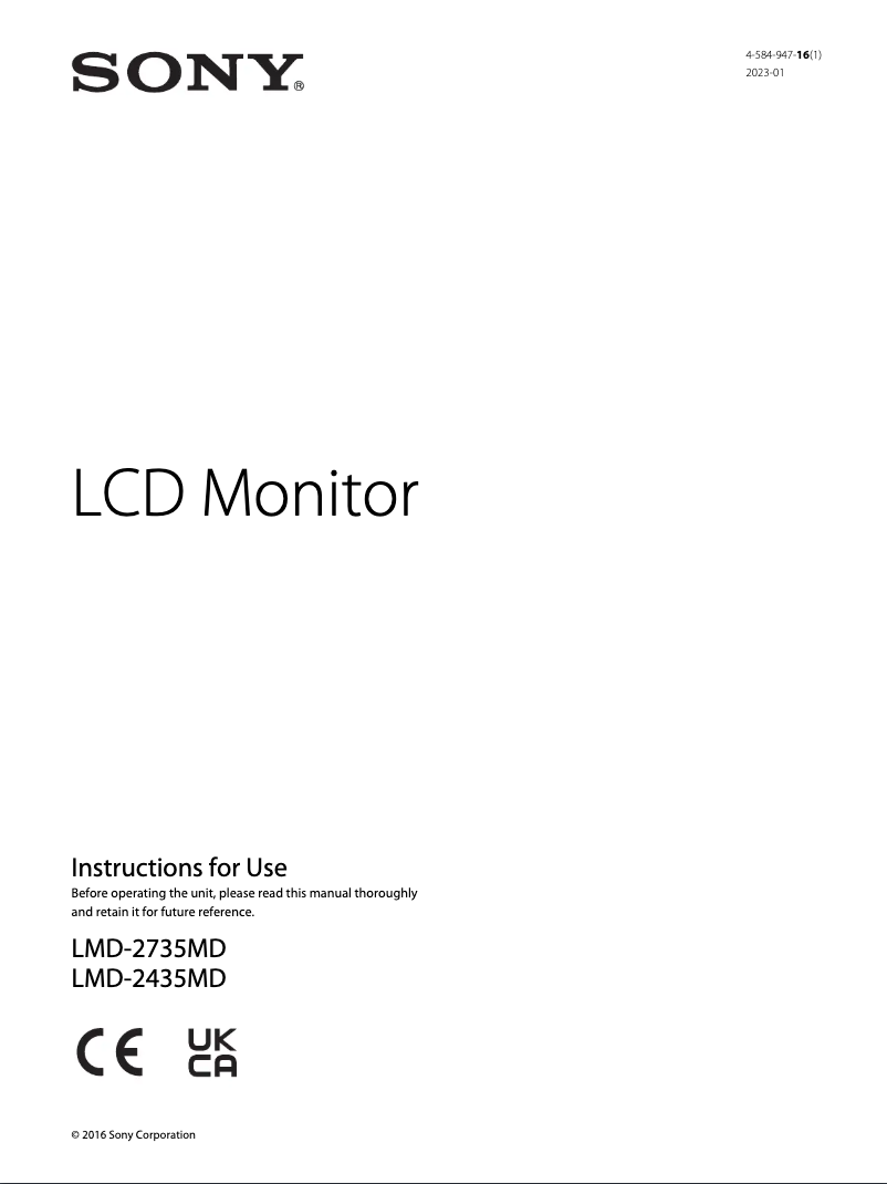 Page n°1 - Manuel utilisateur Sony LMD-2735MD