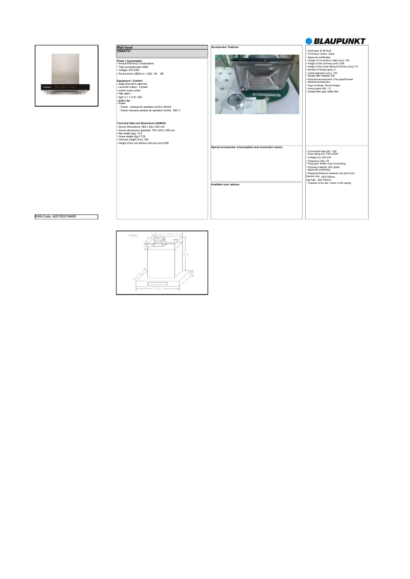 Page n°1 - Fiche technique Blaupunkt 5IS66751