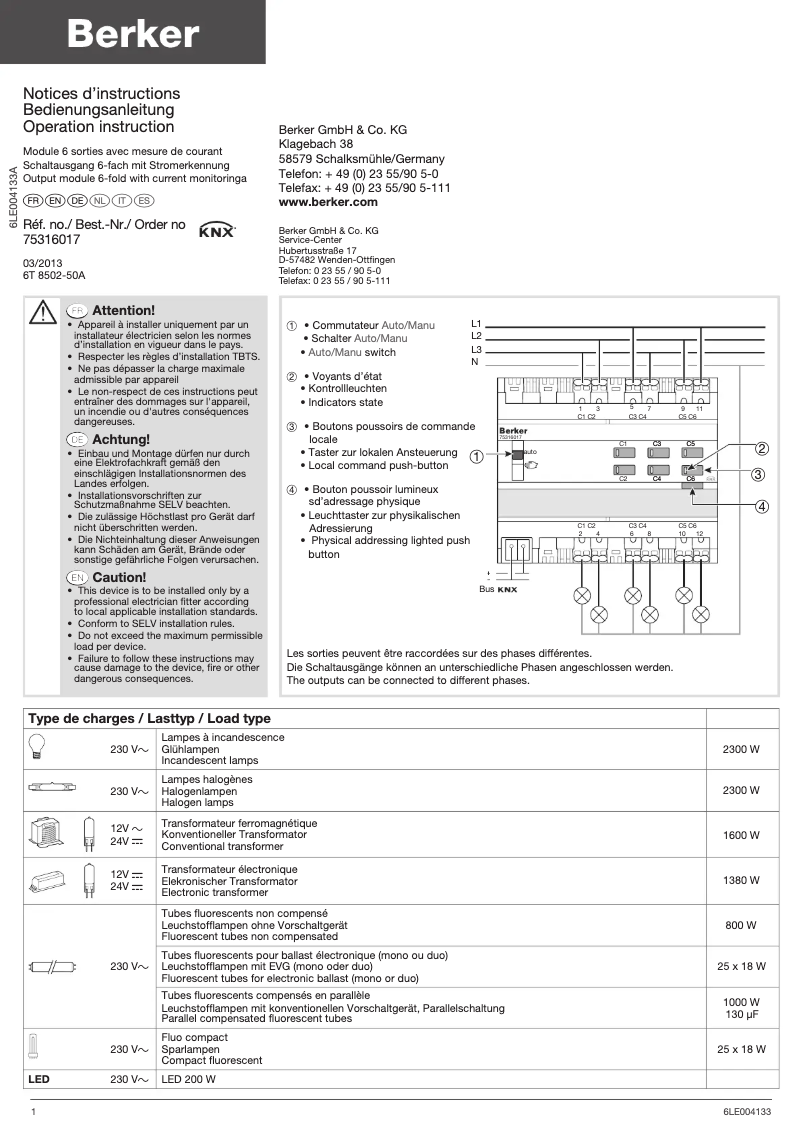 Page n°1 - Manuel utilisateur Berker 75316017