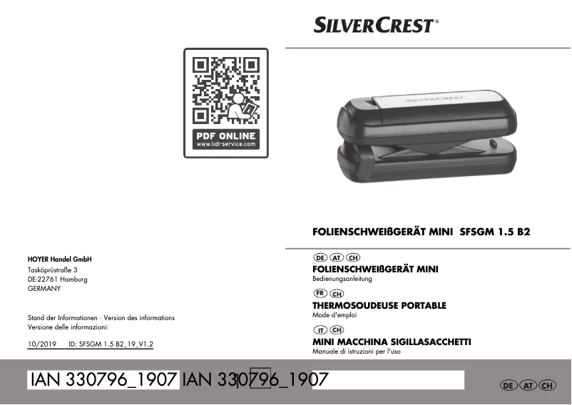 Page n°1 - Manuel utilisateur SilverCrest SFSGM 1.5 B2