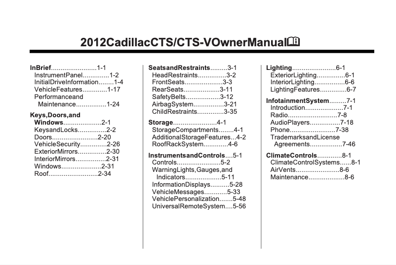 Page 1 de la notice Manuel utilisateur Cadillac CTS (2017)