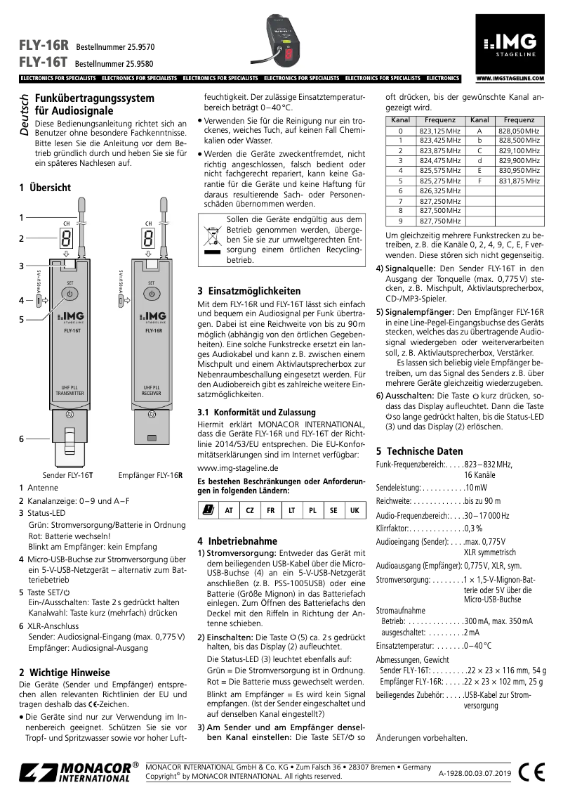 Page 1 de la notice Manuel utilisateur IMG Stageline FLY-16T
