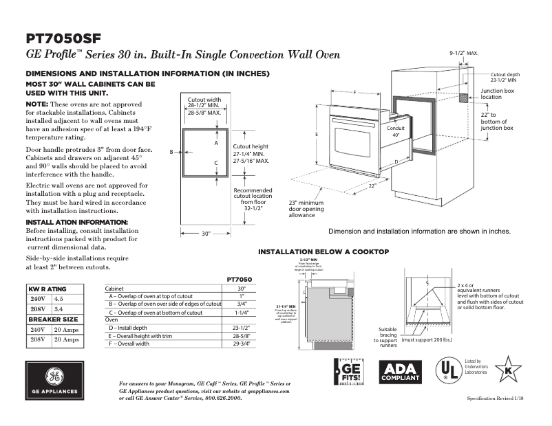 Page n°1 - Fiche technique GE PT7050SFSS