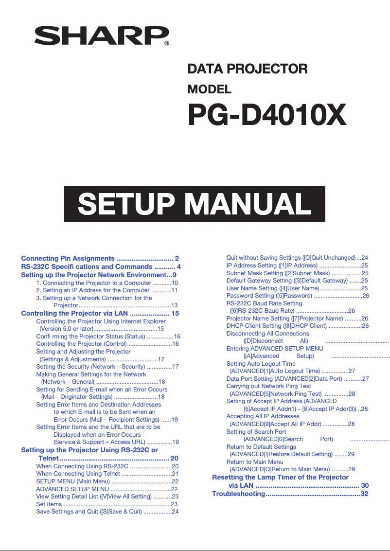 Page n°1 - Manuel utilisateur Sharp PG-D4010X