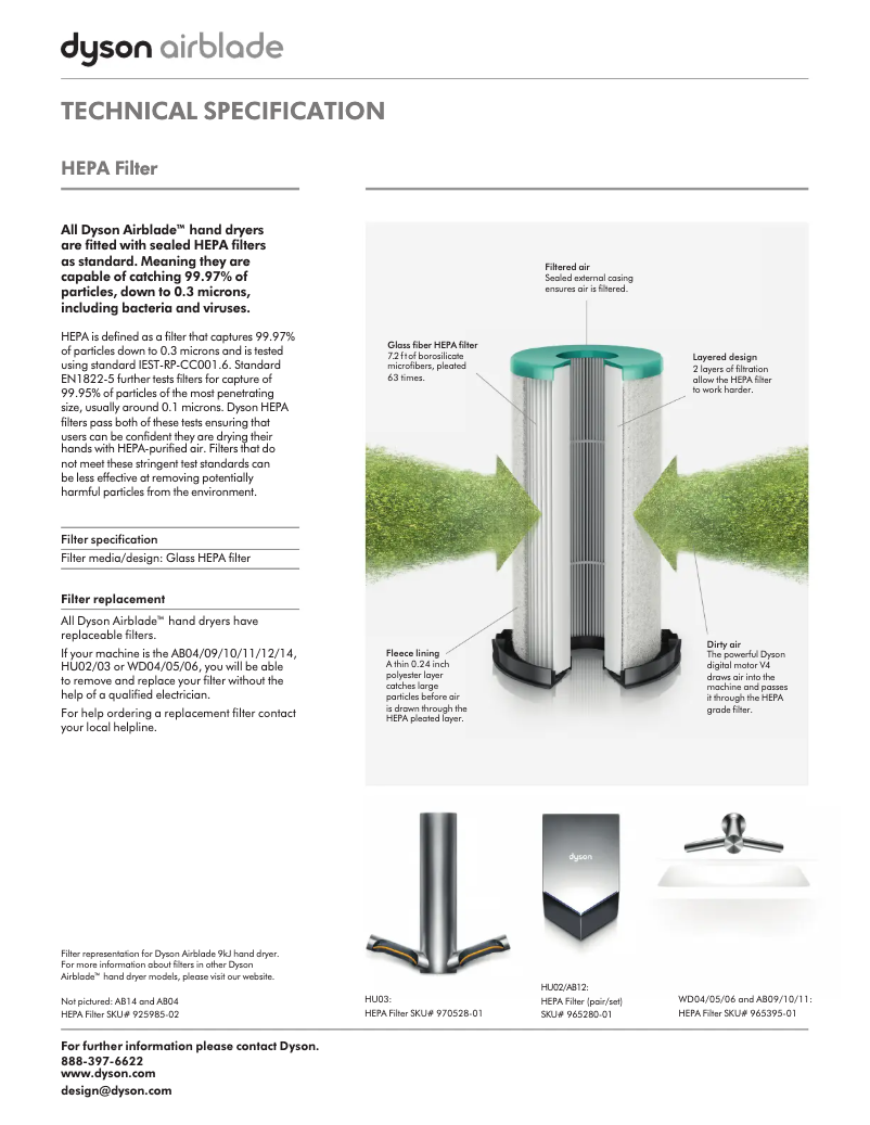 Page n°1 - Fiche technique Dyson Airblade HU03