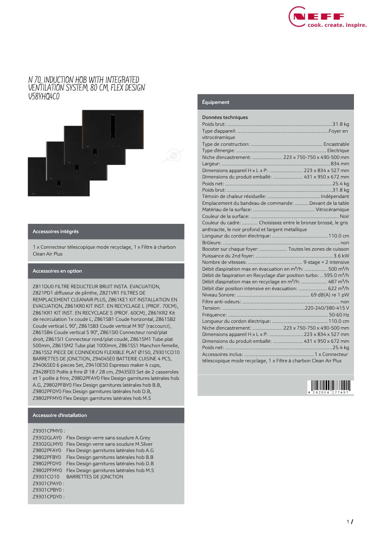 Page n°1 - Fiche technique Neff V58YHQ4C0