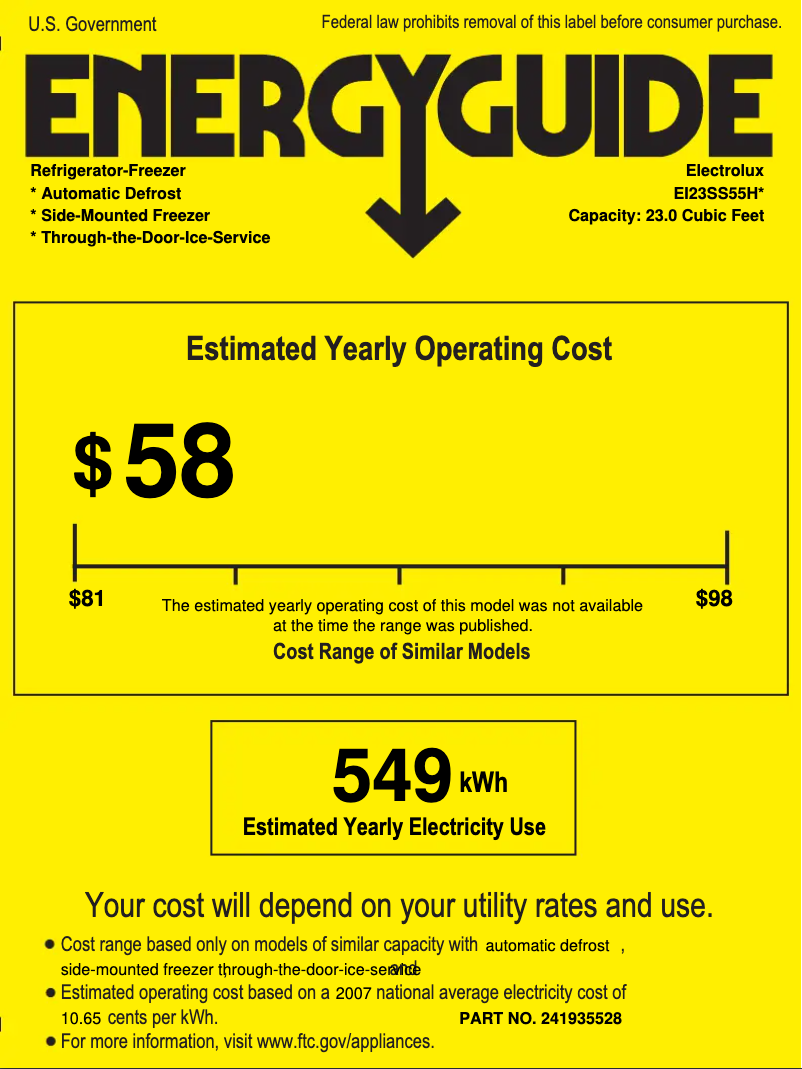 Page 1 de la notice Label énergétique Electrolux EI23SS55HS
