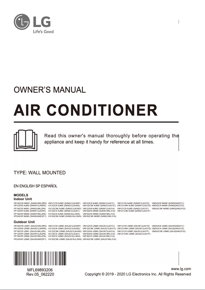 Page 1 de la notice Manuel utilisateur LG VM122C9K