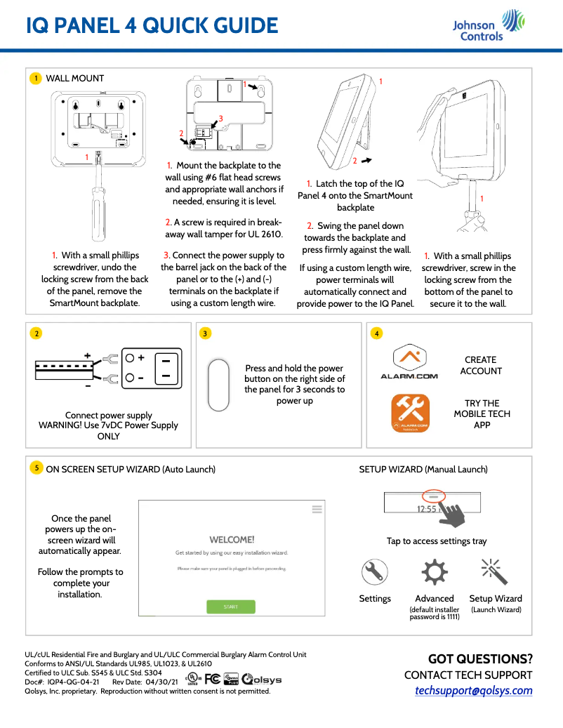 Page n°1 - Guide de démarrage rapide Qolsys IQ Panel 4
