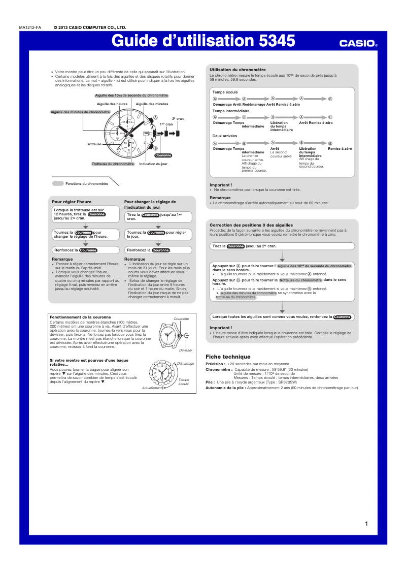 Page 1 de la notice Manuel utilisateur Casio Edifice EFB-508