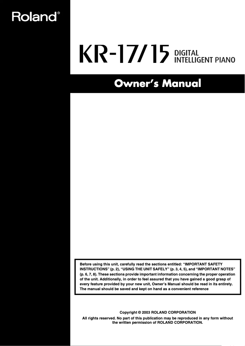 Page n°1 - Manuel utilisateur Roland KR-15
