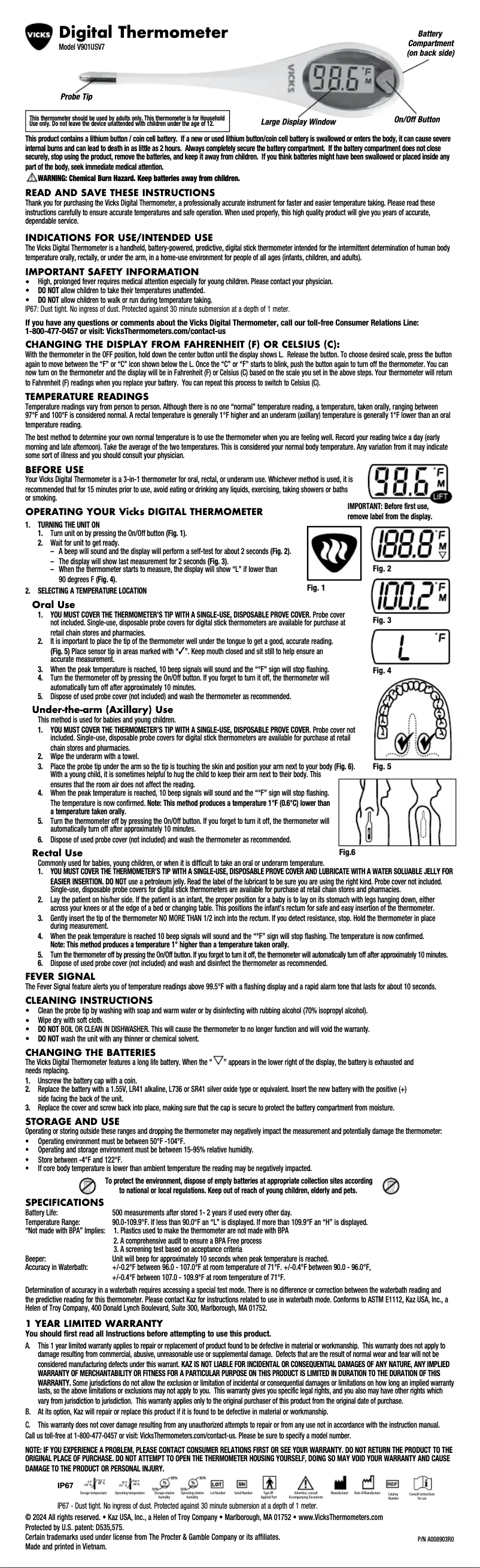 Page 1 de la notice Manuel utilisateur Vicks Digital V901G