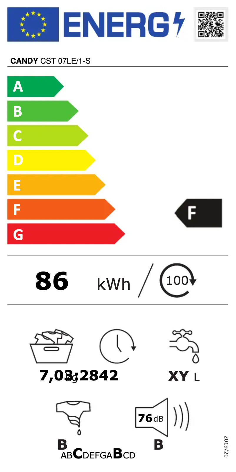 Page n°1 - Label énergétique Candy CST 07LE/1-S