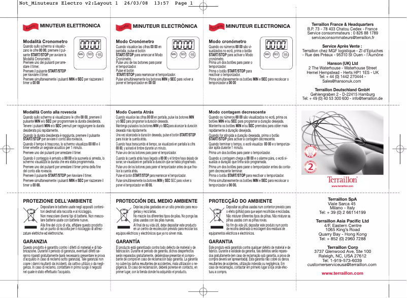 Page n°1 - Manuel utilisateur Terraillon Mars Timer