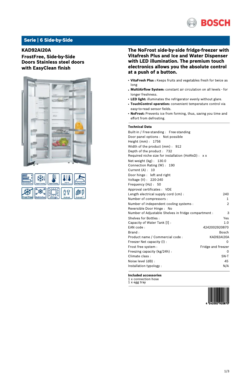 Image de la première page du manuel de l'appareil KAD92AI20A