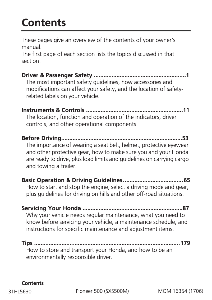Page 1 de la notice Manuel utilisateur Honda Pioneer 500 (2018)